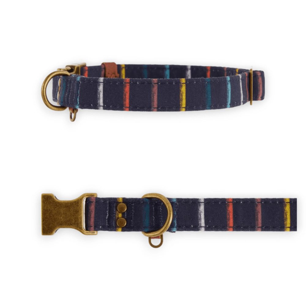 Top Paw‎ Canvas Adjustable Blue Striped Dog Collar Size Medium D-Ring